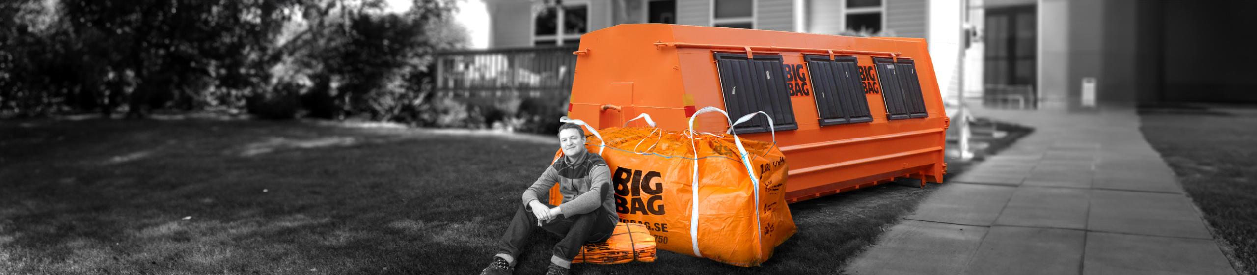 Man framför BIG BAG container och BIG BAG-säck